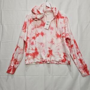 Splendid Cropped Oversized Lightweight Hoodie Tie Dye Red White Size Small
